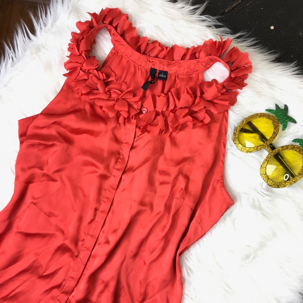 MILANO Tangerine Sateen Wildflower Neckline Top Lg